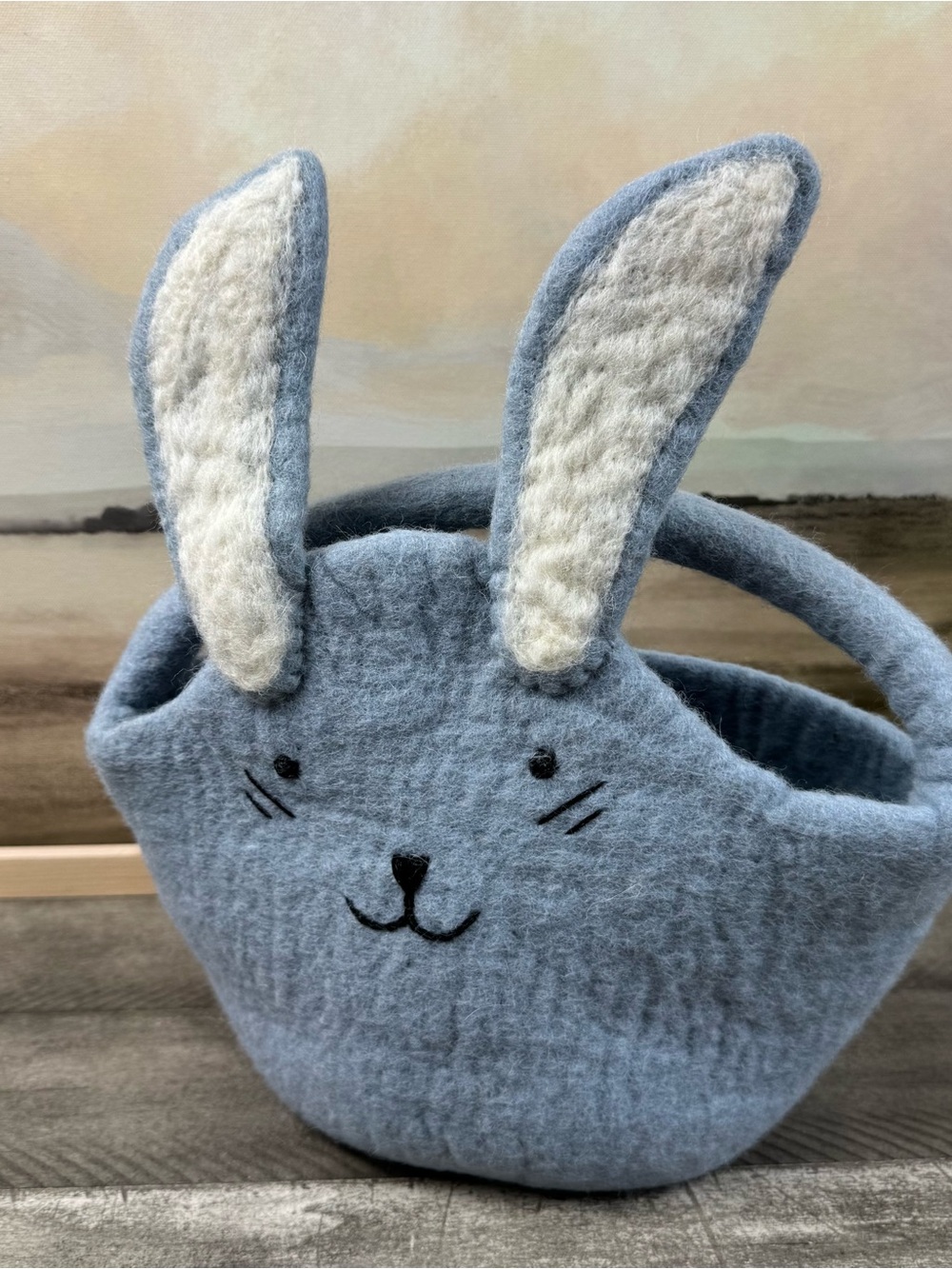 West Elm Kids Felt Bunny Easter Bucket Basket Blue Multicolor NWOT